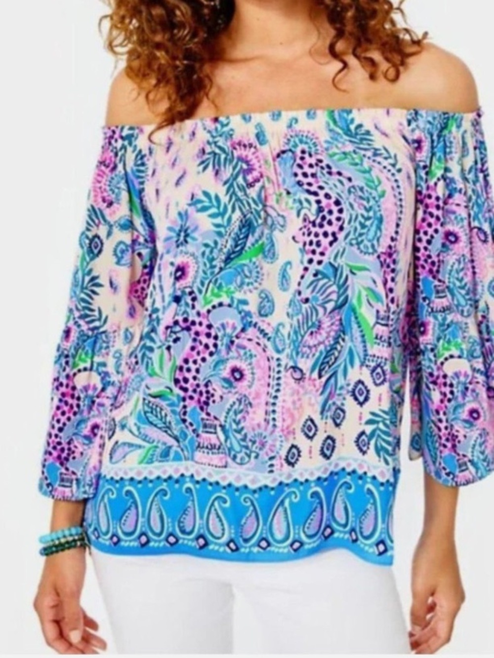 Lilly Pulitzer Nevie Macadamia Haute Couture Off-Shoulder Blouse